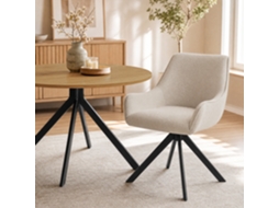 Goeurvant 1001 Mesa De Jantar Redonda Ø100cm Carvalho Natural E Metal Preto - Conjunto Com 2 Cadeiras Giratórias Beige