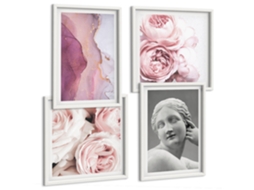 Pinturas Murais Modernas Peônias, Escultura De Uma Mulher, Abstrato Moldura Branca Imagens Para Um Quarto Infantil Espelharte (conjunto De 4 Imagens)
