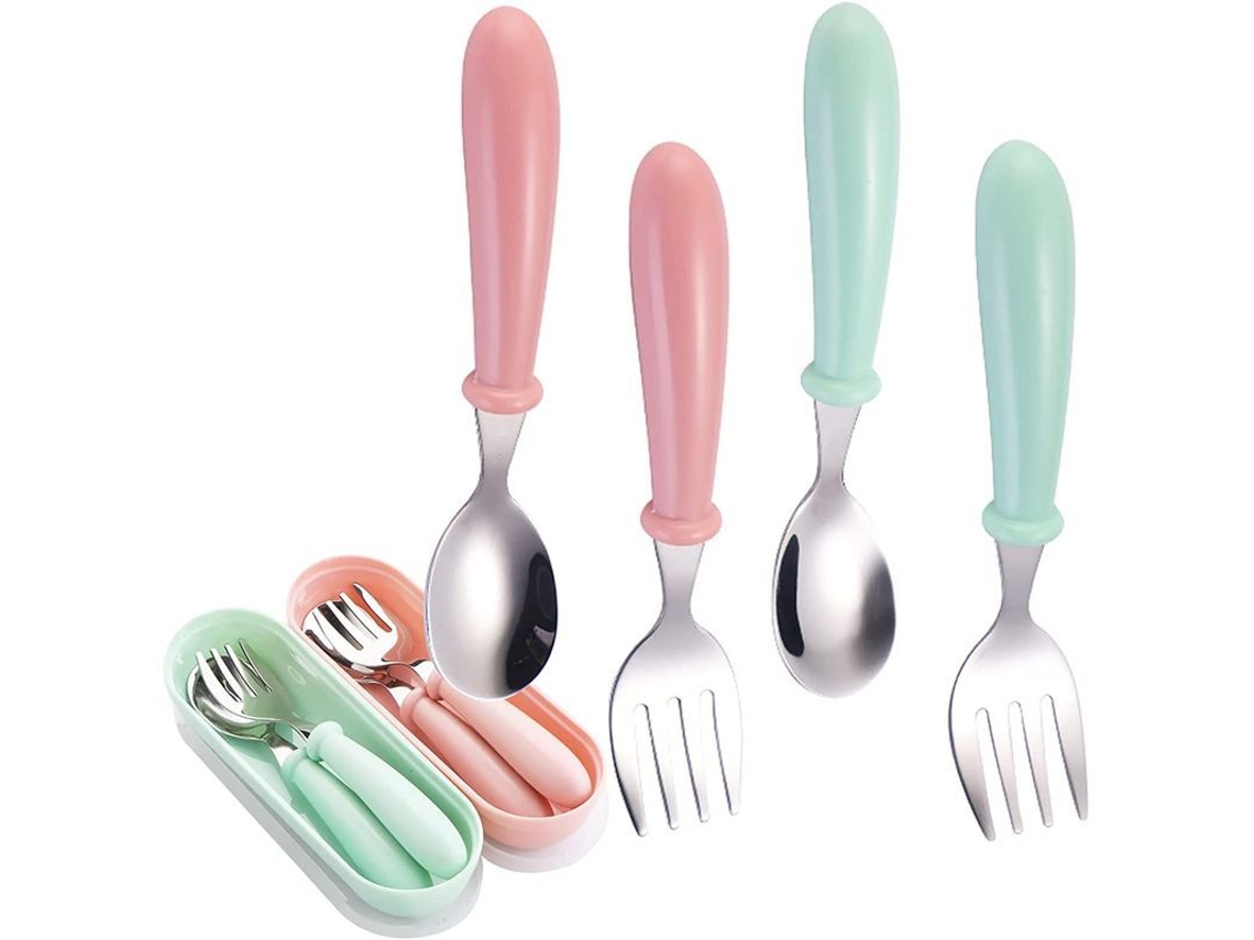 Utensílios de Inox Nova Line para crianças, portátil, com estojo, cores variadas, 2 conjuntos | S/MARCA
