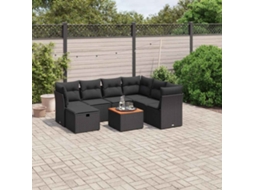 Vidaxl 8 Pcs Conjunto Sofás De Jardim Com Almofadões Vime Pe Preto