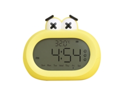 Despertador infantil Baok com luzes LED digitais inteligentes, design suave, funciona com pilhas e possui luz noturna amarela.