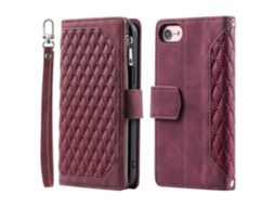 Capa Tipo Carteira De Couro Com Zíper E Alça Para Iphone 16e - Vinho Tinto