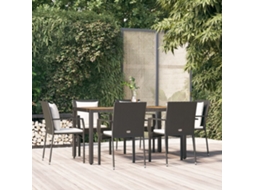 Vidaxl 7 Pcs Conjunto De Jantar P/ Jardim C/ Almofadões Vime Pe Preto