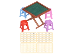 Mali mesa de Mahjong Miniatura 1:12 com Cadeiras e Peças para Decoração de Casinha de Bonecas