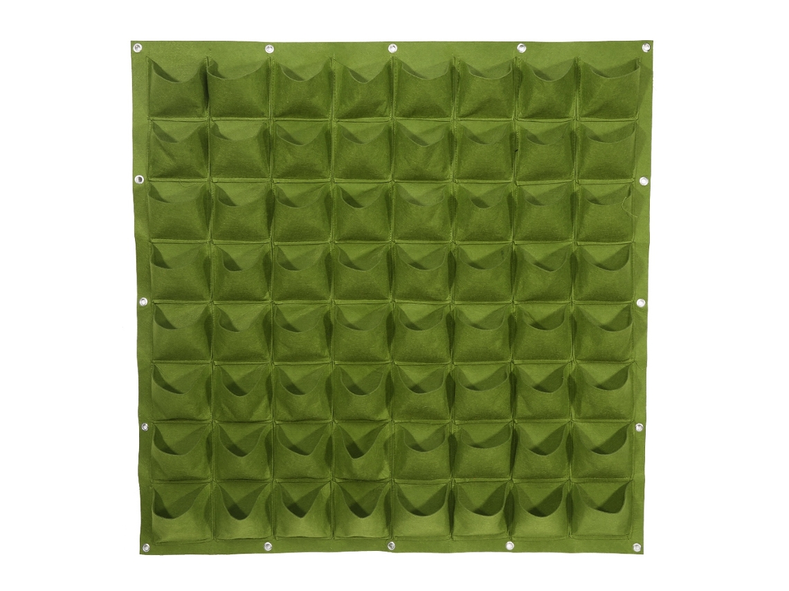Jardim Vertical de Feltro com 64 Bolsos Plantas Verdes