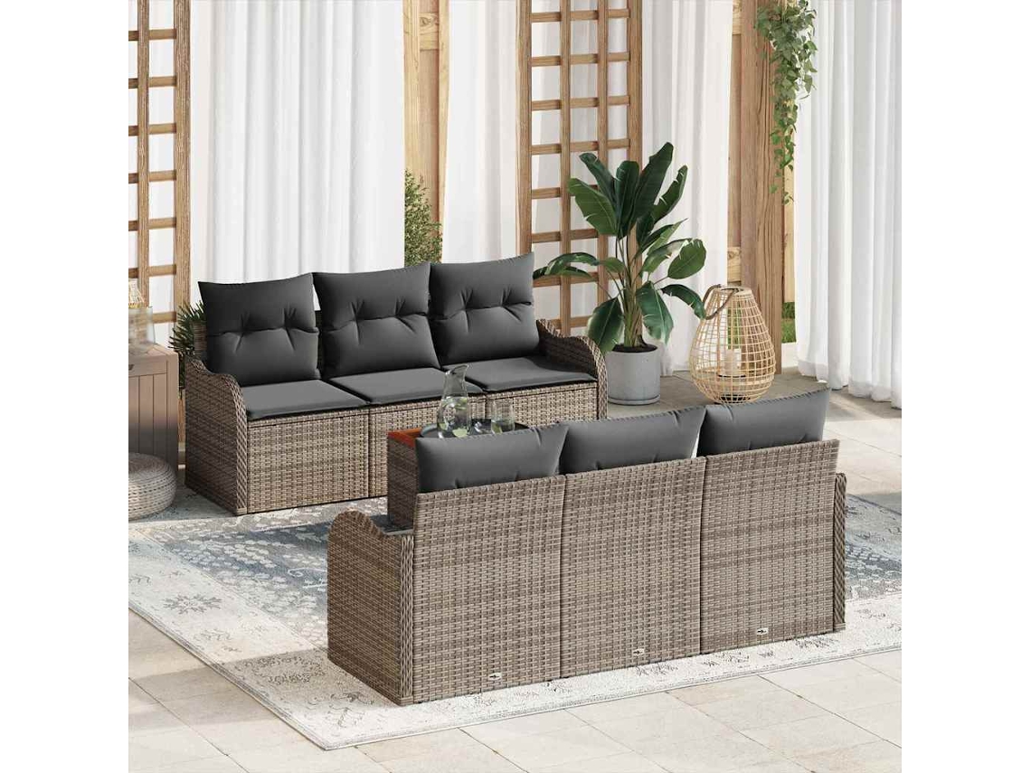 Vidaxl Conjunto De Sofá De Jardim 7 Pcs Cinzeto Vime Pe