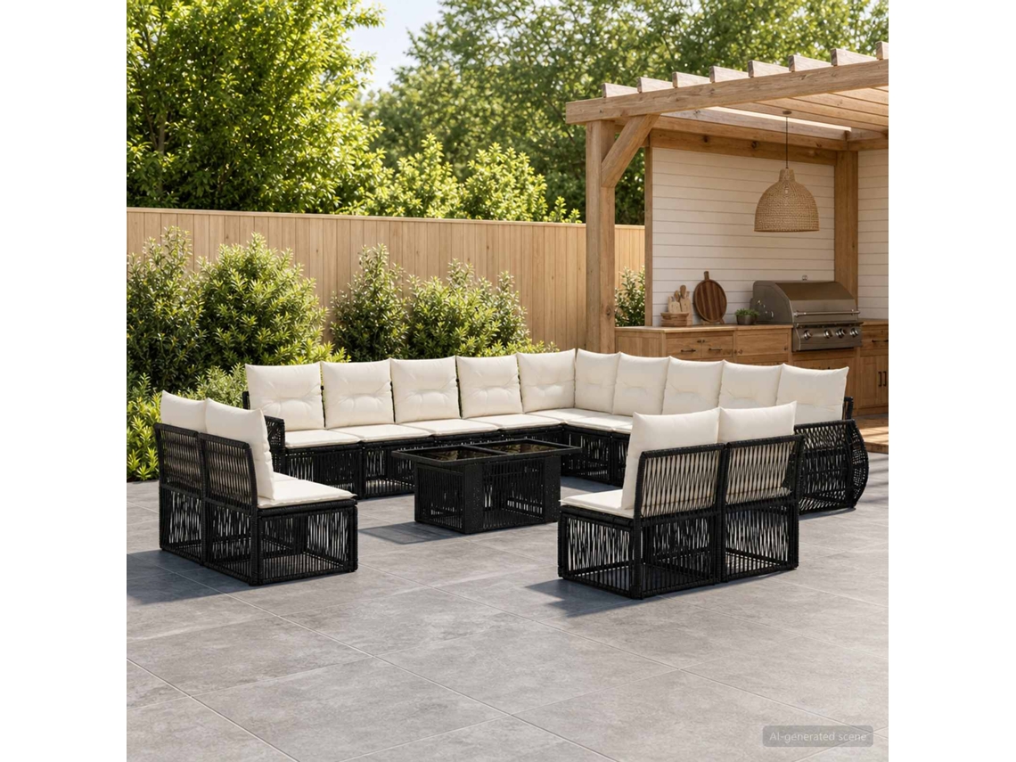 Vidaxl Conjunto De Sofá De Jardim 14 Unid. Preto E Branco Creme