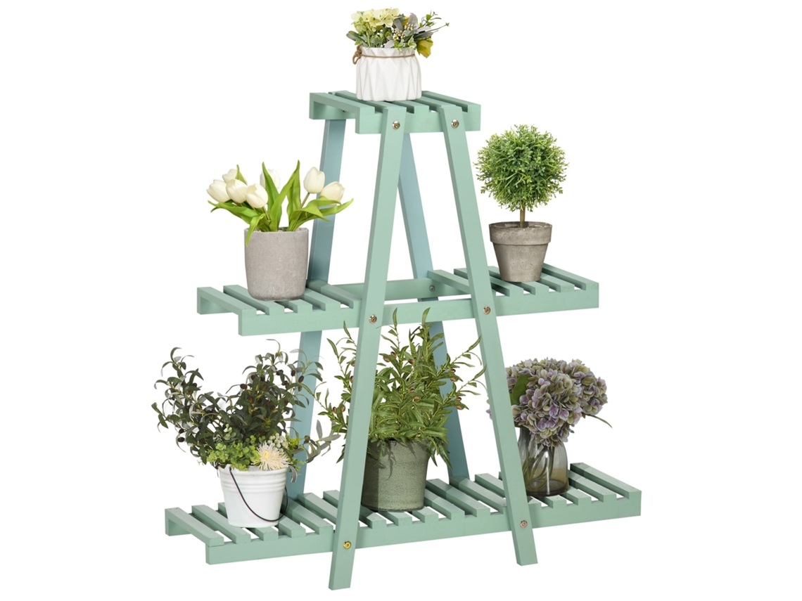 Suporte MDUG de madeira, 3 níveis, decorativo, para plantas, interior e exterior, 46x26x76cm (verde)