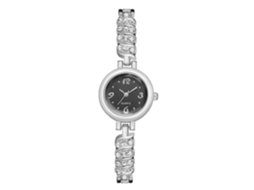Relógio de Pulso Feminino Elegante Pulseira Bangle com Strass Movimento Quartzo Prata Branco