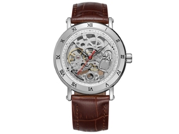 Relógio masculino Forsining automático mecânico com pulseira de couro PU, resistente à água, design vazado.