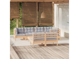 Vidaxl 8 Pcs Conjunto Lounge De Jardim + Almofadões Cinza Pinho Maciço