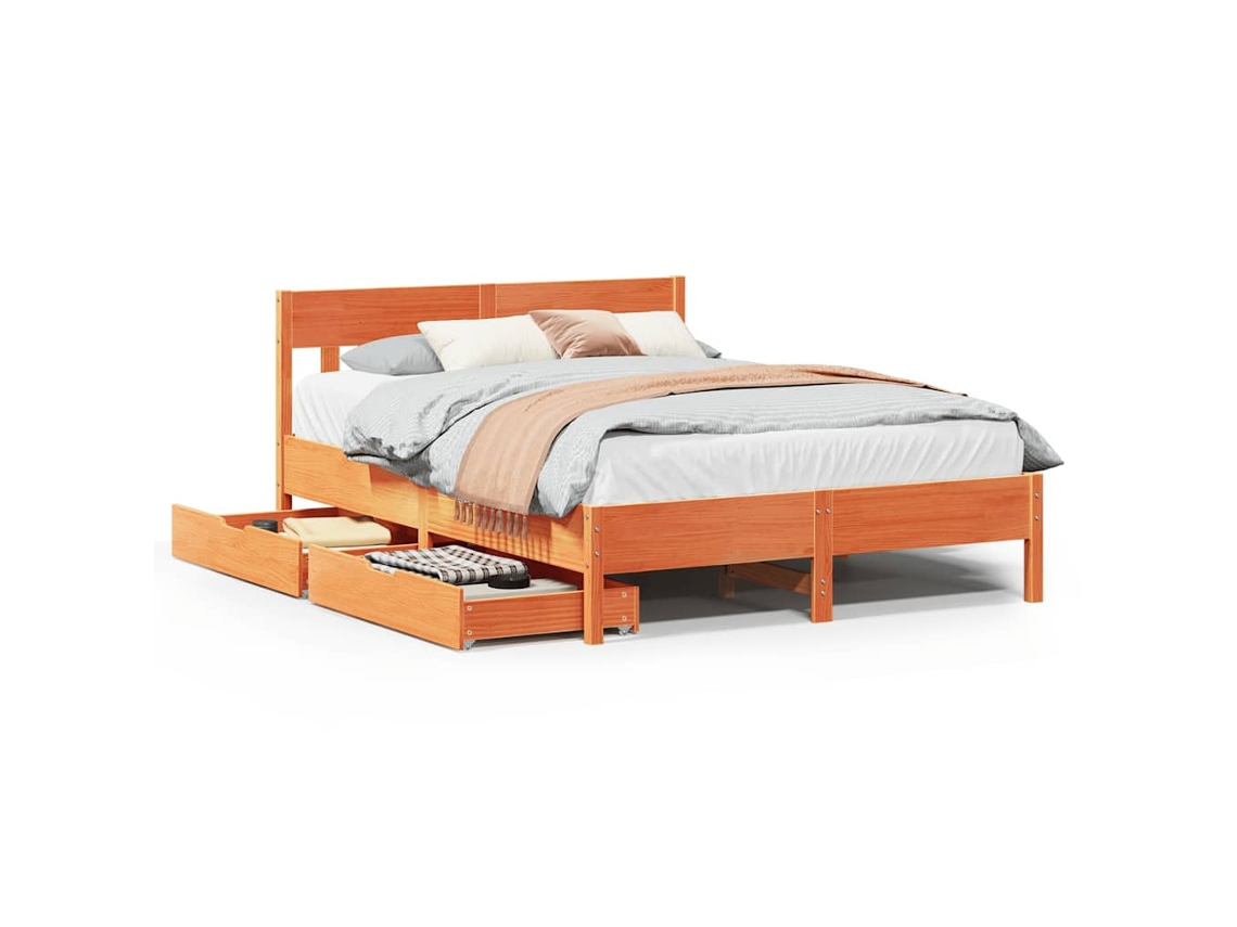 Cama Sem Colchão 120x200 cm Madeira Pinho Maciça Castanho mel MAISON EXCLUSIVE