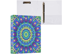 Pasta de 3 Argolas para Tamanho Carta , Organizador Redondo Retrô Azul com Mandala e Prancheta (27,9 X 21,6 Cm)
