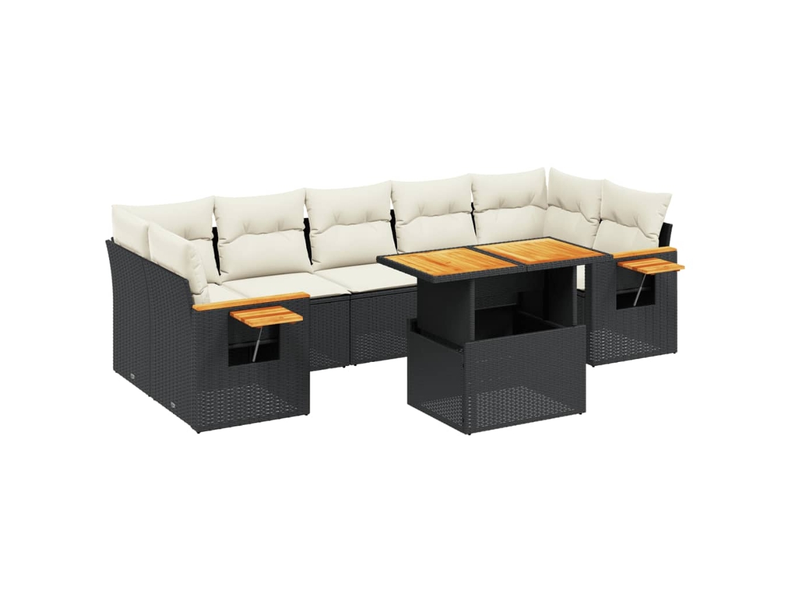 Conjunto de 8 Sofás de Jardim com Almofadões Vime Pe Preto MAISON EXCLUSIVE (8 pcs)