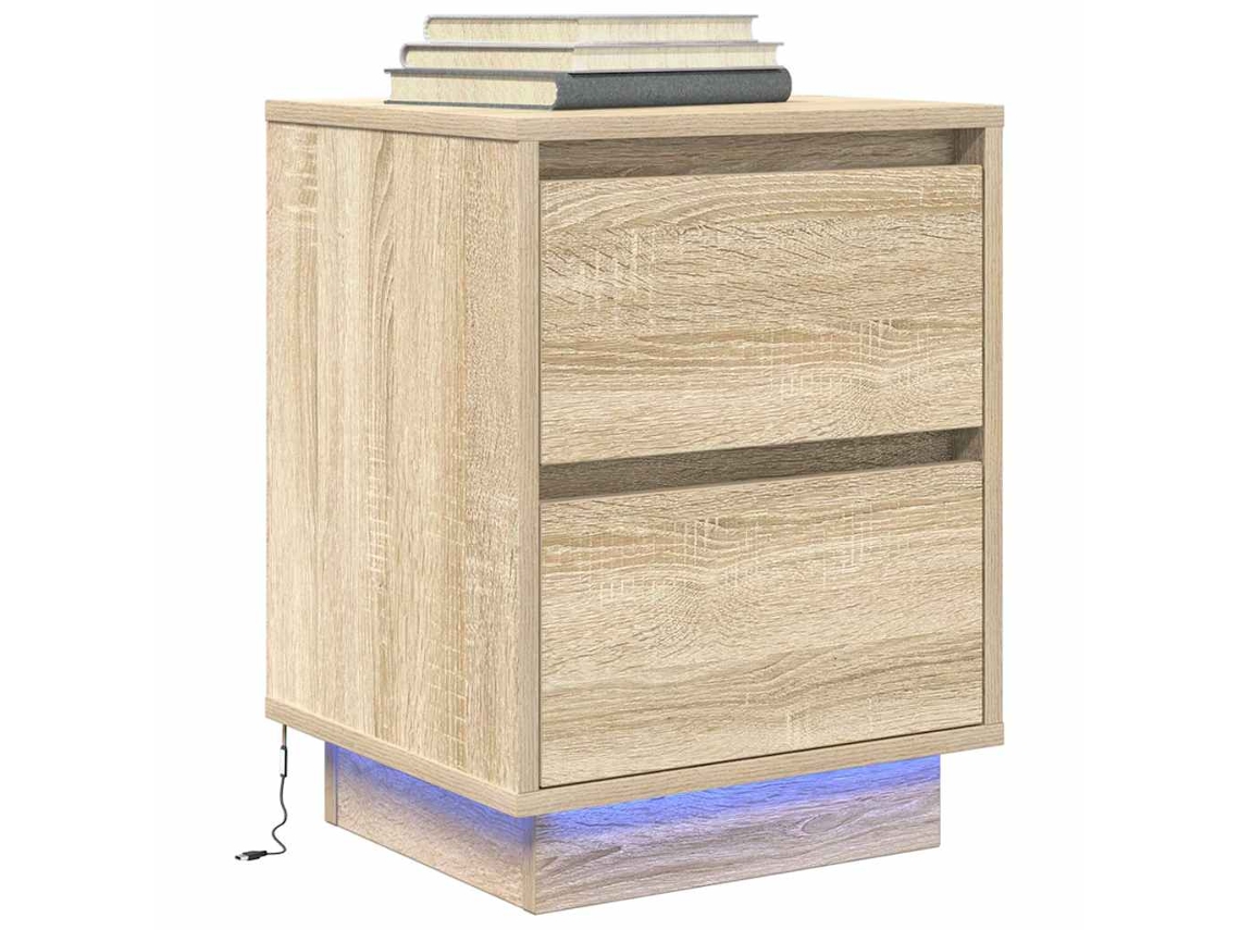 Vidaxl Mesa De Cabeceira Com Luzes Led 38x34x50 Cm Carvalho Sonoma