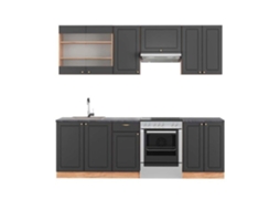 Cozinha Fame-Line, 240 cm, PT Antracite, Country Antracite/Carvalho Dourado, Vicco