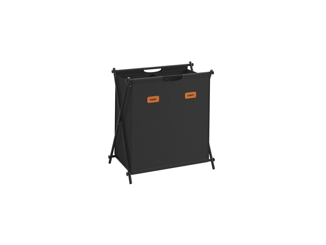 Cesto de roupas portátil Rootz, cesto duplo para roupa suja em tecido Oxford 600D com estrutura de aço, 60 cm x 40 cm x 66 cm, Slowmoose preto