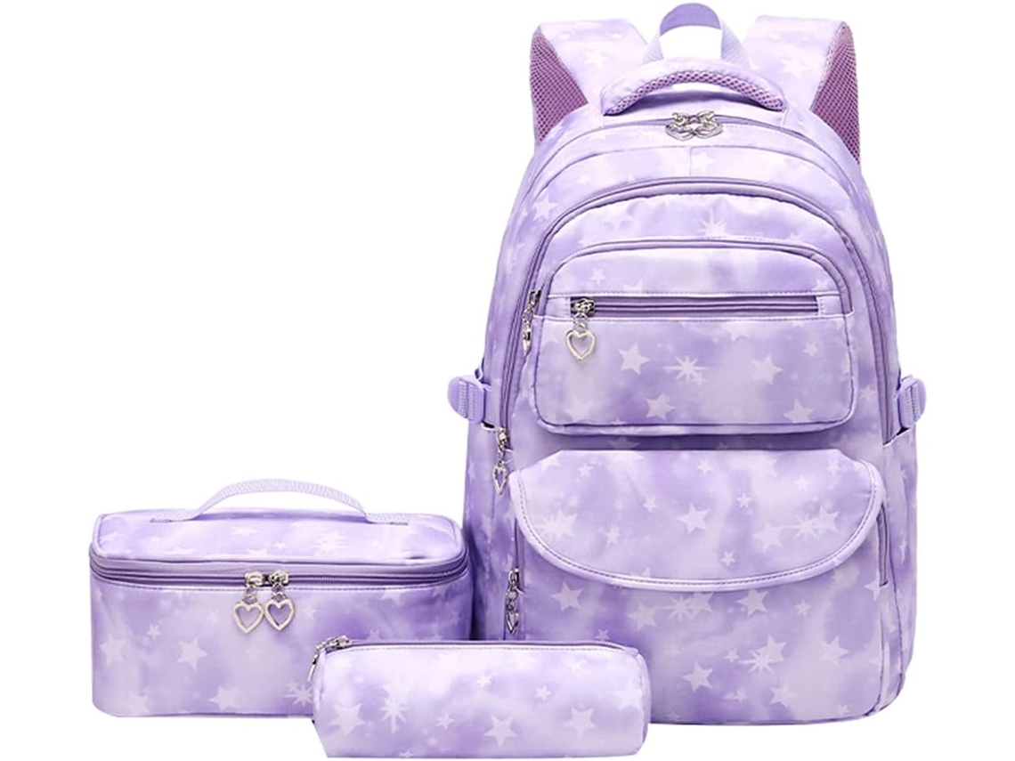 Conjunto de Mochila Escolar Impermeável Com Lancheira E Bolsa De Lápis CUICH Roxa