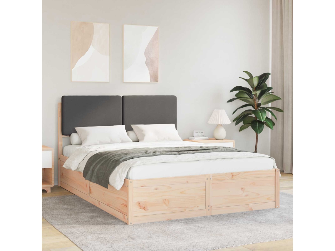 Vidaxl Estrutura de Cama com Cabeceira Estofada Cinza Escuro