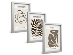 Quadros Decorativos Para Paredegráficos, Linhas E Figuras Elegantes Moldura Prateada Quadros Para O Escritório Espelharte (3 Peças 20x30 Cm)