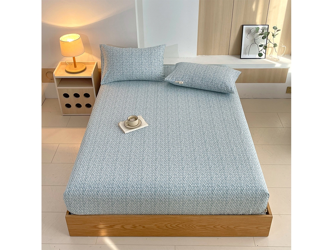 Lençol Elástico, 120*200cm, Tecido De Algodão Cru, Bolso Profundo De 30cm, Estilo Casa De Campo,para Meninas E Mulheres. Azul Hexinyigjly