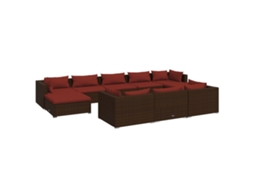 Maison Exclusive - 10 Pcs Conjunto Lounge Jardim C/ Almofadões Vime Pe Castanho