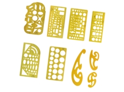 Conjunto Milisten de 9 réguas geométricas multifuncionais de plástico amarelo para desenho e medição na construção civil.