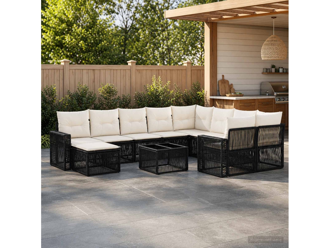 Vidaxl Conjunto De Sofá De Jardim 11 Unid. Preto Vime Pe