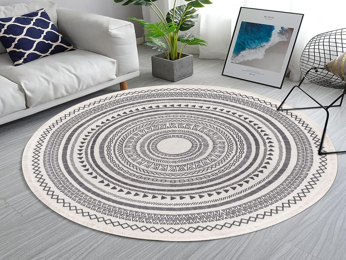 Lurelia Tapete Redondo Lavável Absorvente Trançado Algodão Poliéster Cinza Ø140 Cm Banheiro R630
