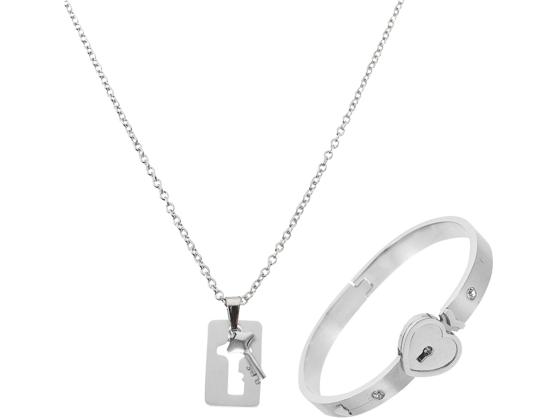 De Pulseira De Casal Com Coração Magnético Em Aço Inoxidável Prateado E Colar Com Pingente De Cadeado Do Amor.