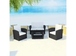 Vidaxl 4 Pcs Conjunto Lounge De Jardim C/ Almofadões Vime Pe Preto