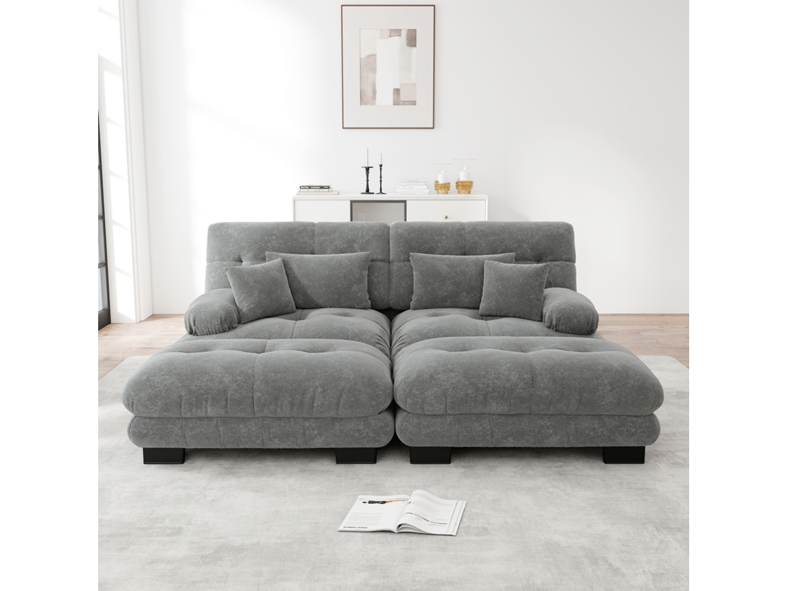 Sofá Modular Chenille: 4 Lugares, Diy Combinável. Sem Ossos. Estilo Minimalista.-kd