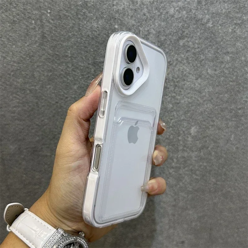 Capa Transparente Para Iphone 14 Pro (branco) Com Porta-cartões E Moldura Resistente A Impactos.