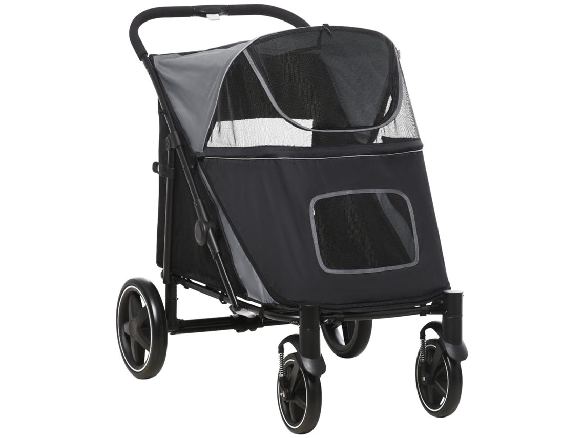 Carrinho Dobrável para Cão com 1 Cesta de Armazenamento 112x65x100 cm Cinza S/MARCA