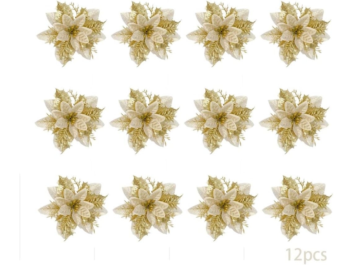 24 Flores Artificiais de Natal, Árvores Brilhantes, Douradas E, Ergonômico, Uso Diário STELASPLEN
