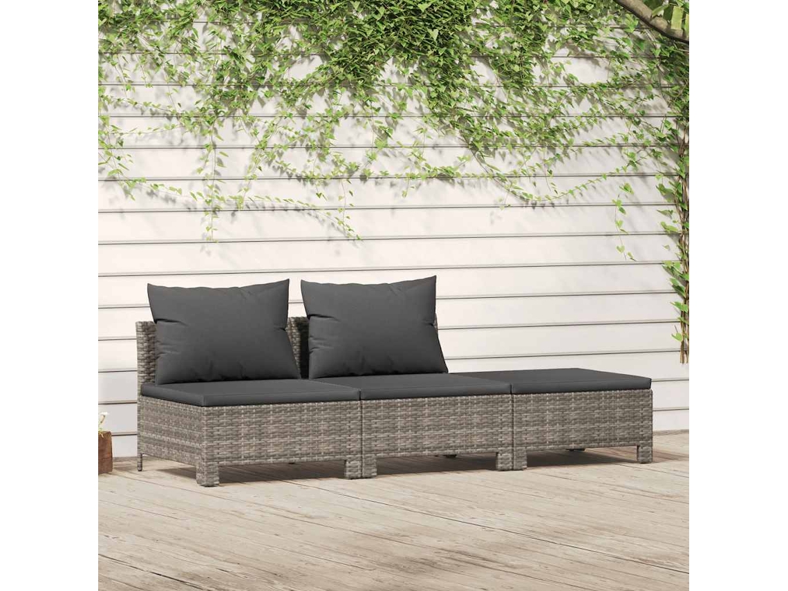 Vidaxl Conjunto De Lounge De Jardim De 3 Peças Com Almofadas Em Vime Sintético Cinza