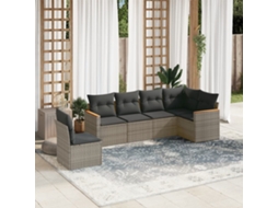Vidaxl 6 Pcs Conjunto Sofás De Jardim Com Almofadões Vime Cinzento