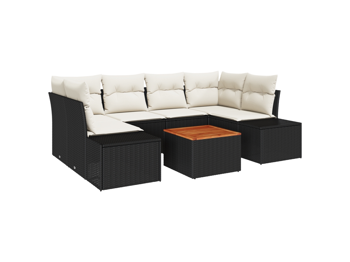 Conjunto 7 Conjunto De Sofá De Jardim Vidaxl Preto Vime Pe (234 X 154 X 69 Cm)
