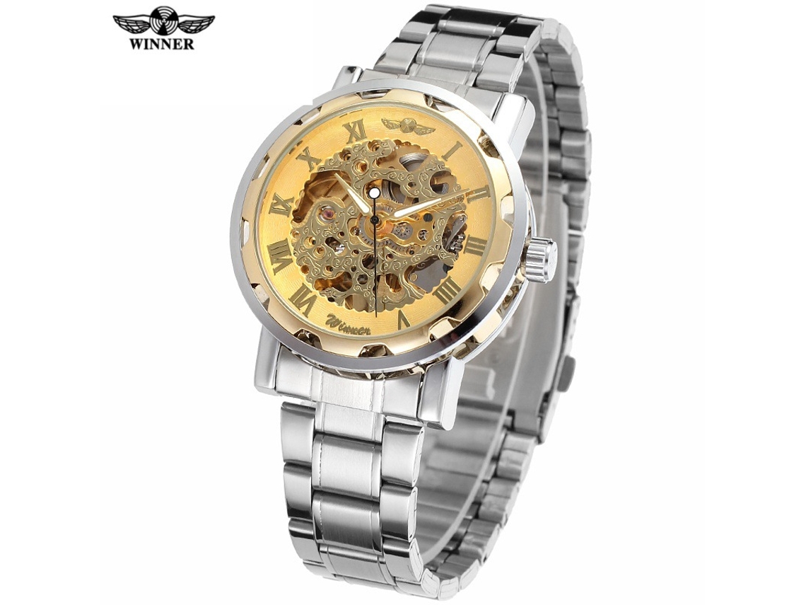 (estilo 6) Relógio Mecânico Manual Com Mecanismo Esqueletizado, Numerais Romanos E Pulseira De Aço.
