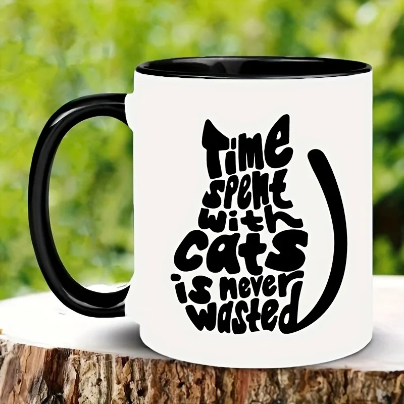 Conjunto Criativo de Utensílios Domésticos para Amantes de Gatos Xícara de Cerâmica para Café, Chá com Leite e Água MDUG (preto 330ml)
