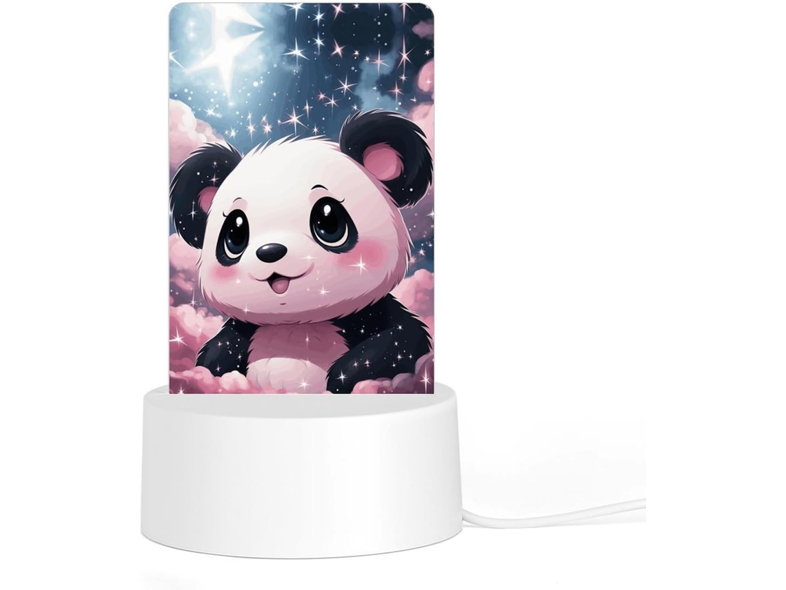 Luminária noturna de acrílico com base, estampa de panda impressa digitalmente, luz noturna de LED para quarto.