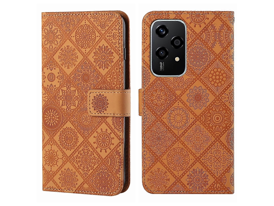 Capa De Couro Para Celular Com Padrão Étnico Em Relevo
