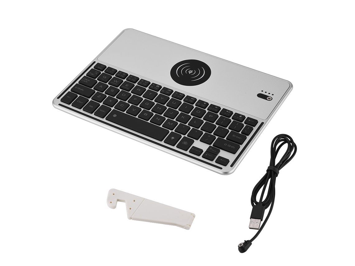 Teclado Bluetooth LAXISCREED (carregamento Sem Fio, Retroiluminação Colorida, Faixa de Liga de Alumínio Ultra fina)