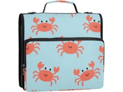 Organizador de Fichário com Zíper 3,8 Cm, Alça e Vários Bolsos para Escola Ou Escritório, Estampa Caranguejo a