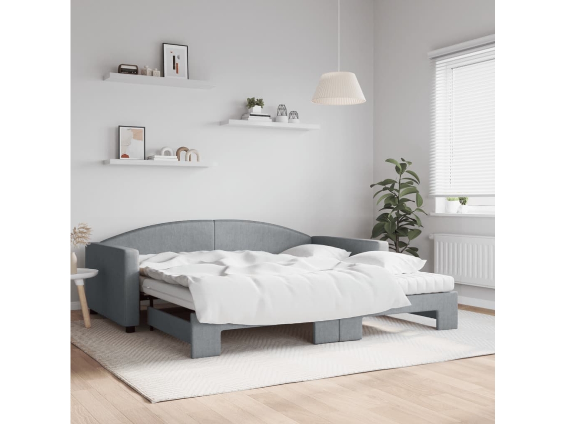 Sofá cama con cajón y colchones 100x200cm Tela gris claro