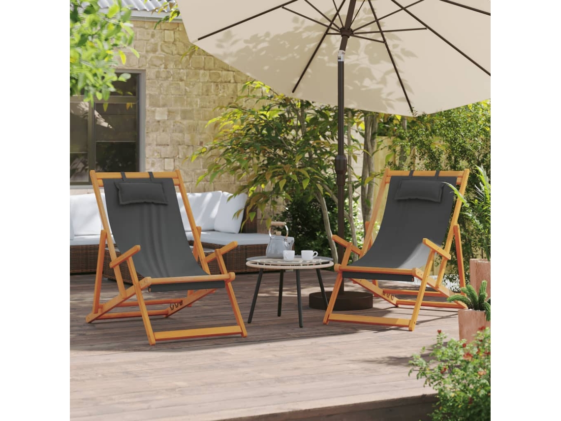 Cadeiras De Praia Dobráveis 2 Pcs Tecido Cinzento Dkd Home Decor