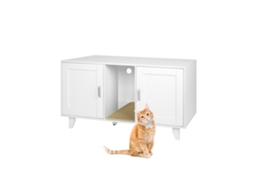 Relaxdays Armário Para Caixa De Areia Xxl, 2 Compartimentos, Casa Para Gatos, Tapete Incluído, 65×120×52 Cm, Branco