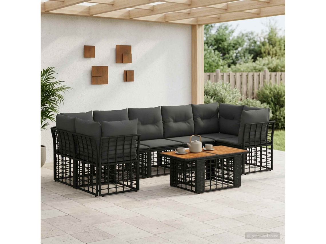 Vidaxl Conjunto De Sofá De Jardim 8 Unid. Preto E Cinza Escuro Vime Pe