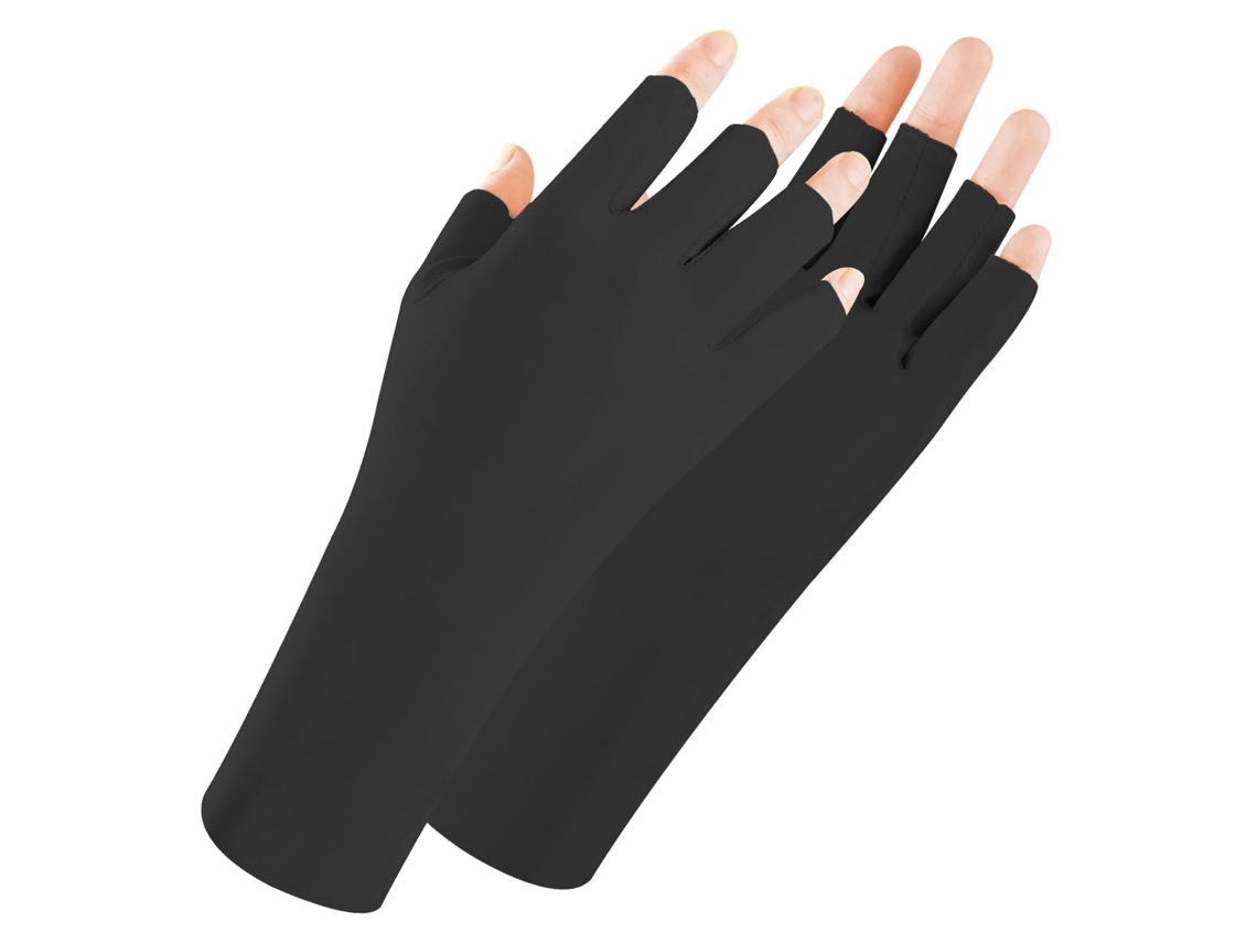 Luvas Anti uv para Manicure Upf50+, Modelo com Dedos Expostos, Feminino, Preta, 1 Par.