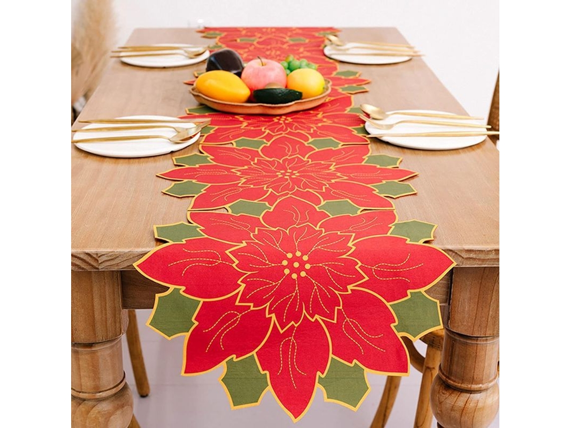 Nova Line runner de Mesa de Natal com Flores de Poinsettia, Bordado Artesanal, 173cmx35cm